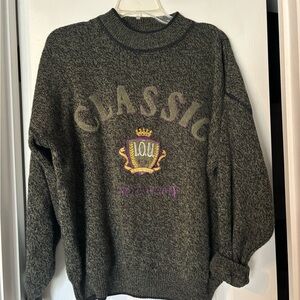 Vintage Green Sweater with Embroidered Logo